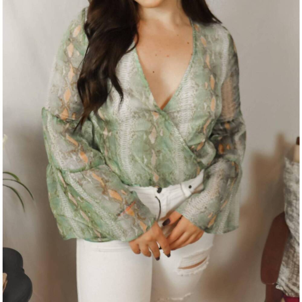 NEW STYLE RACK python tiered sleeve top in teal